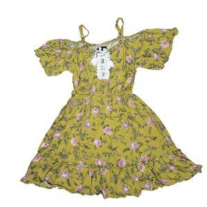 Art class Yellow green Floral Dress With Lace Detail & Ruffled Sleeves kids sz 6